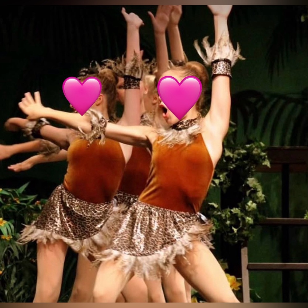 Animal Jungle Cheetah dance costume set Brown velour & feathers Large child